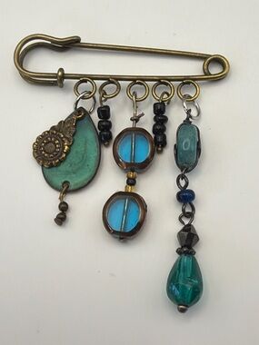 Boho Teal & Aqua Charm Kilt Pin Brooch